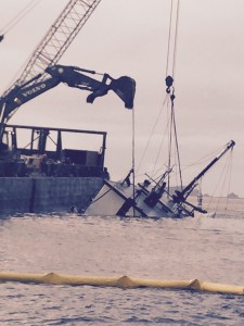 A crane and backhoe were both used to lift Eyak. (Photo courtesy of Dave Castle)